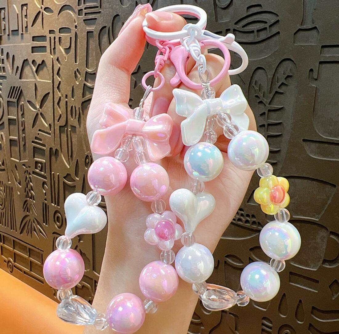 Colorful bow beaded keychain