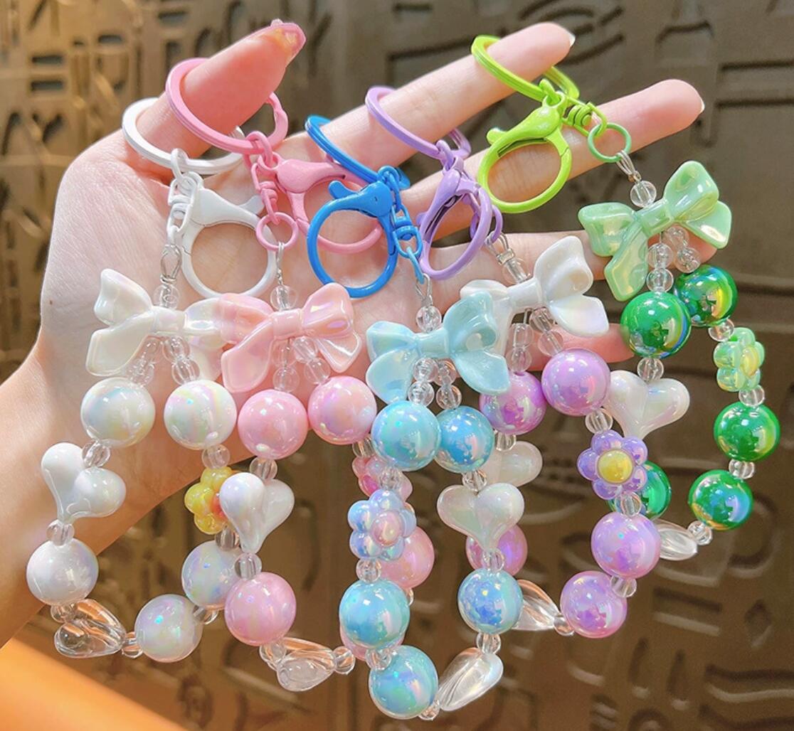 Colorful bow beaded keychain