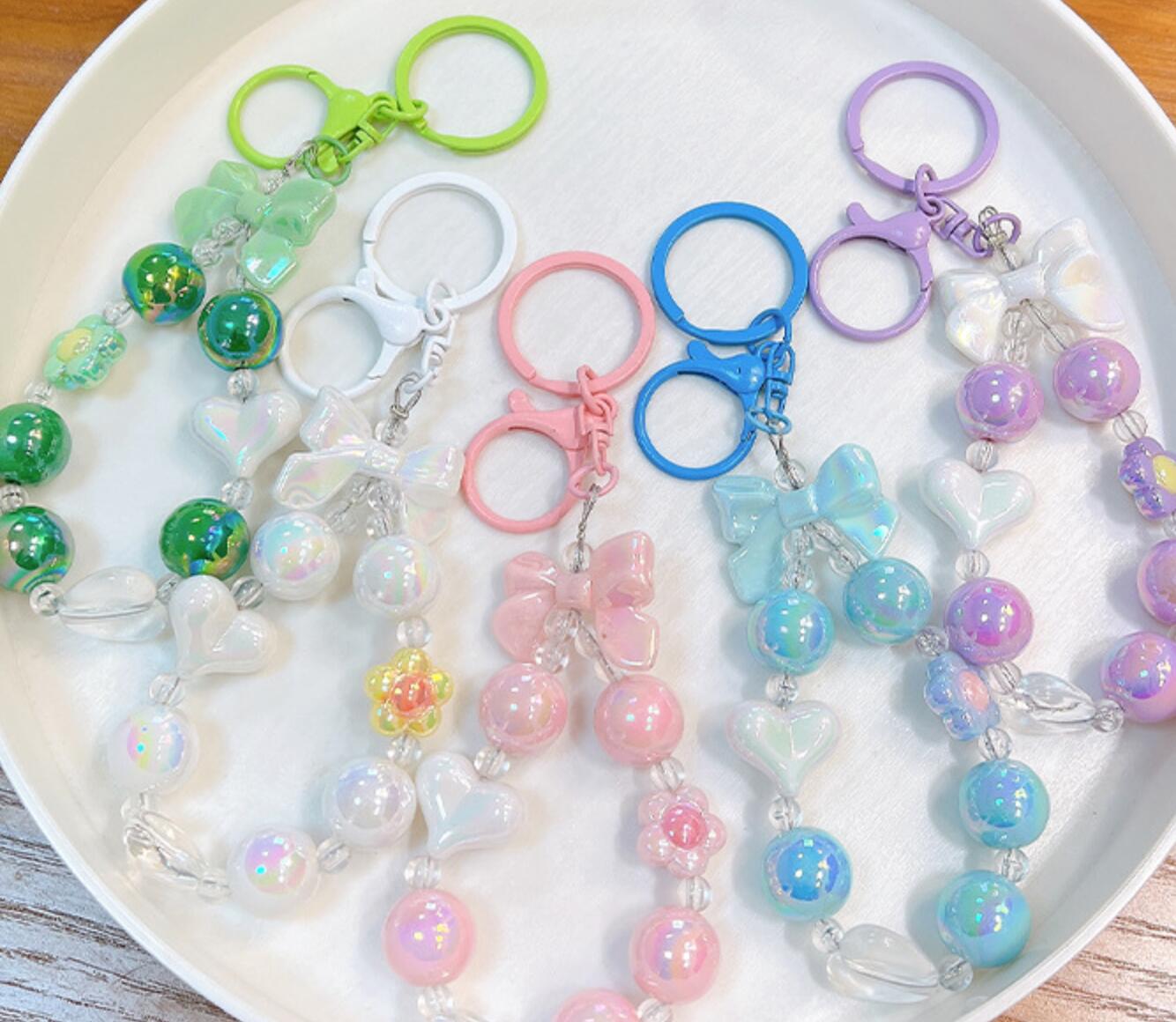 Colorful bow beaded keychain