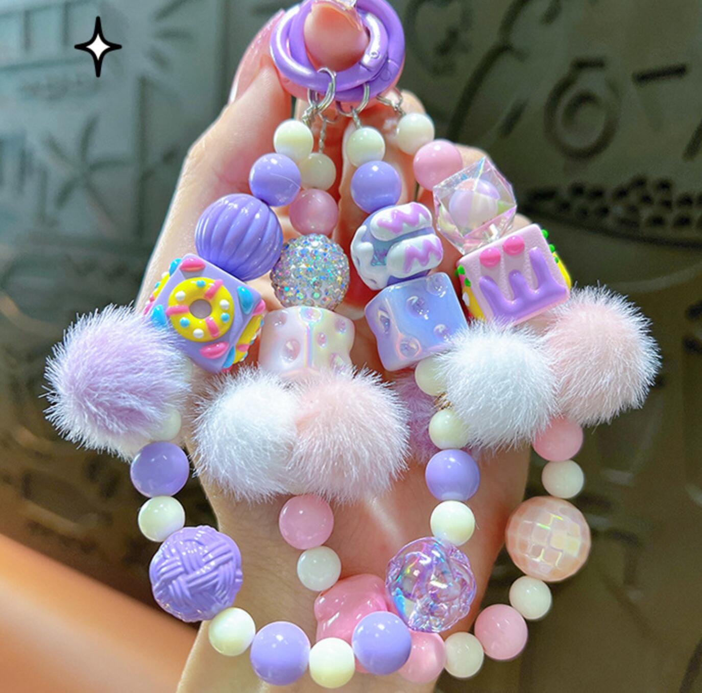 Hand-painted beaded plush keychain