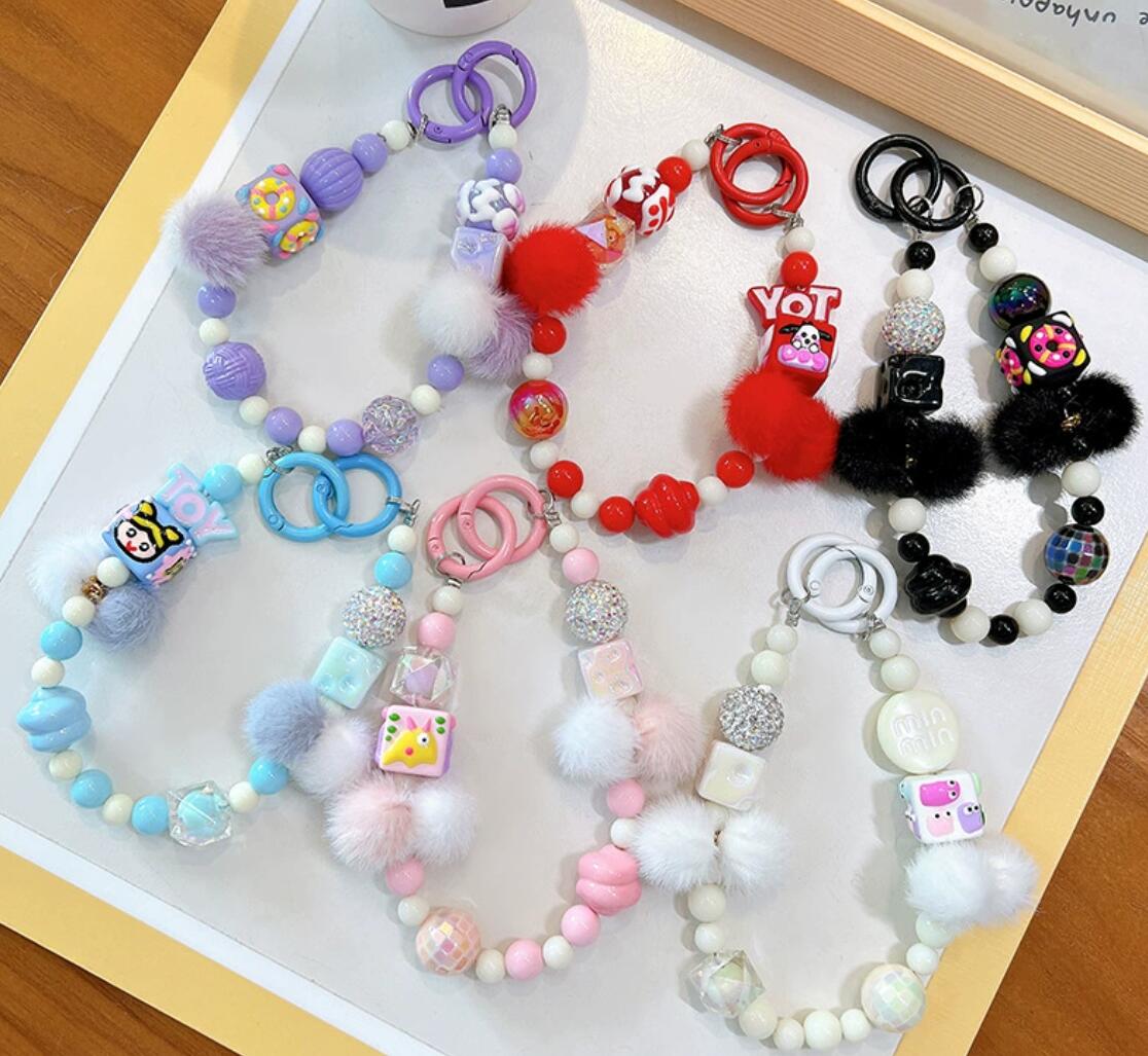 Hand-painted beaded plush keychain