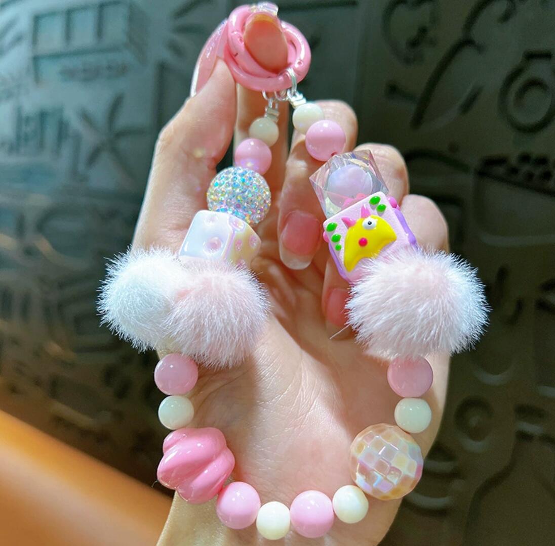 Hand-painted beaded plush keychain