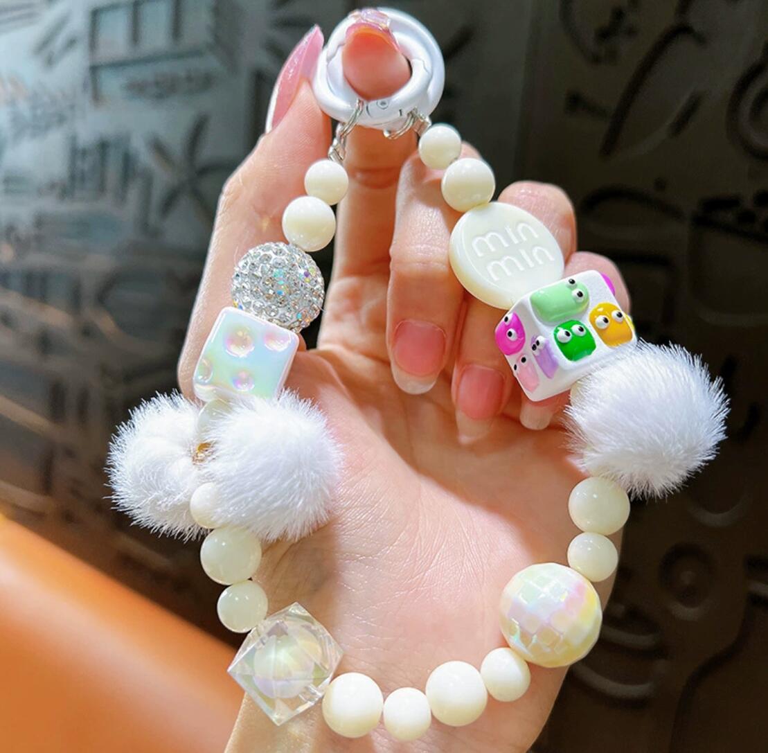 Hand-painted beaded plush keychain