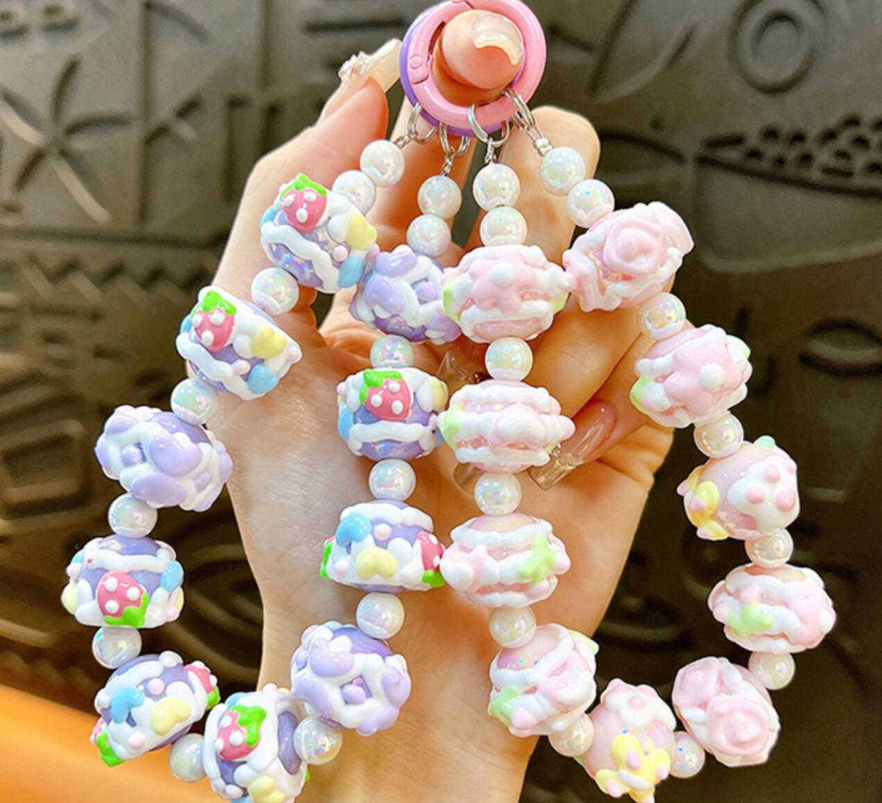 Cute hand-painted beaded keychain