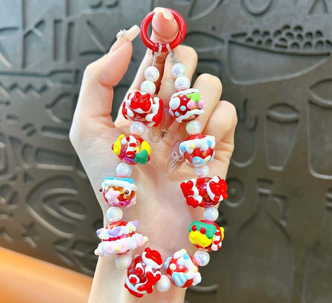 Cute hand-painted beaded keychain