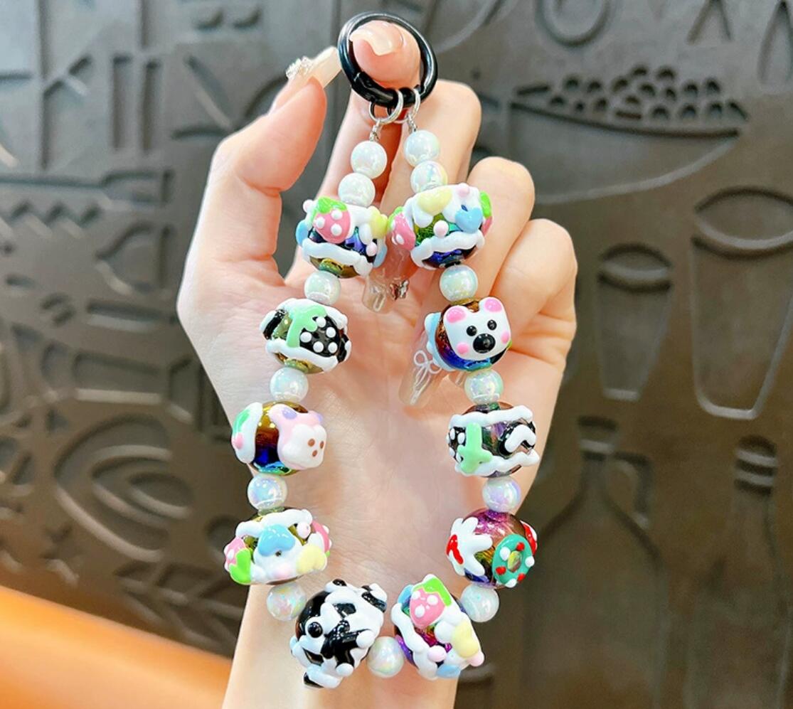 Cute hand-painted beaded keychain