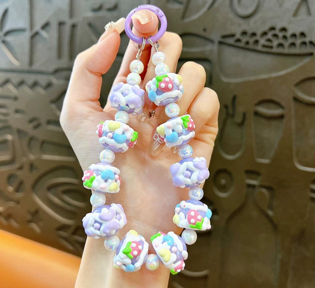 Cute hand-painted beaded keychain