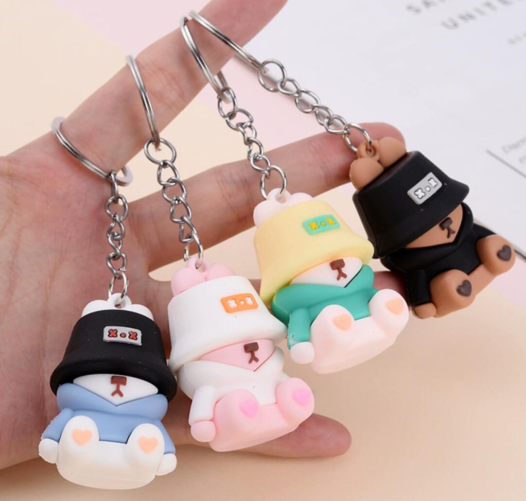 Cute PVC doll keychain pretending to sleep fisherman bear