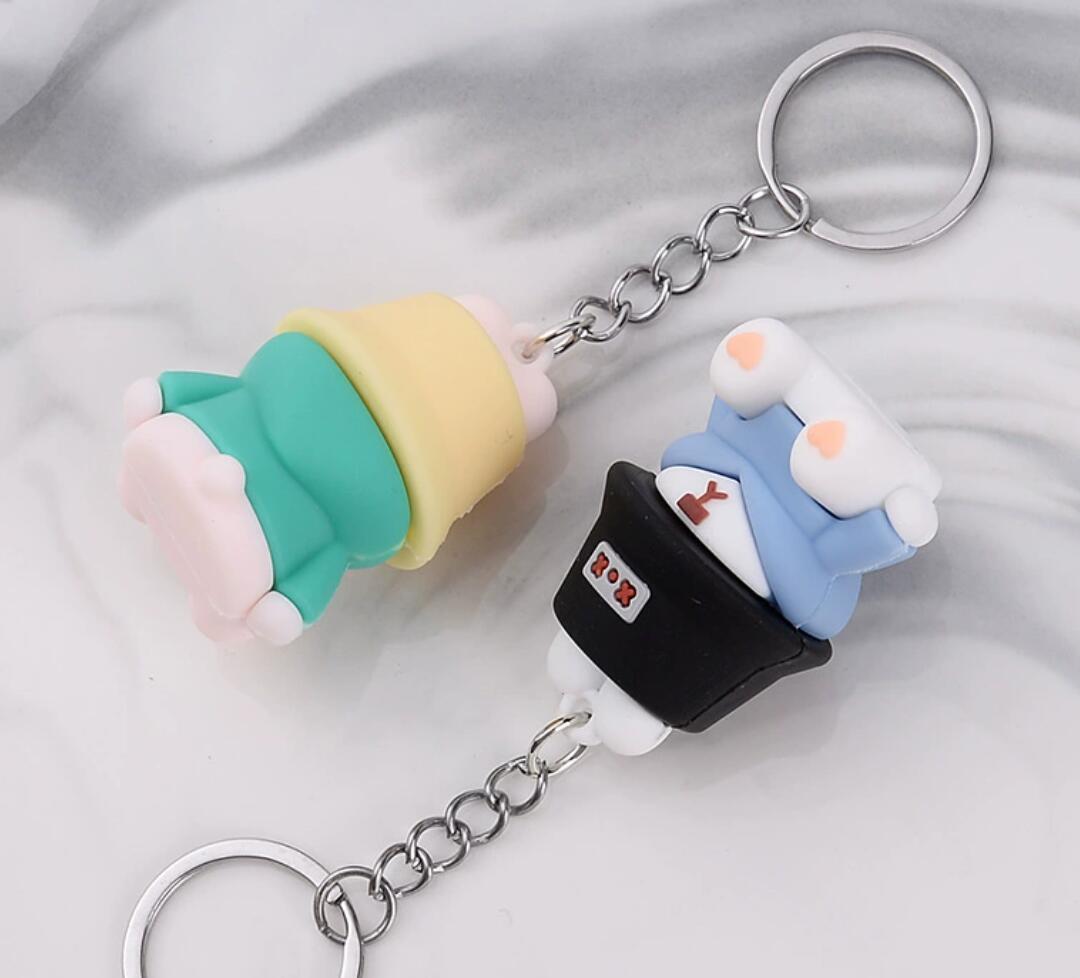 Cute PVC doll keychain pretending to sleep fisherman bear