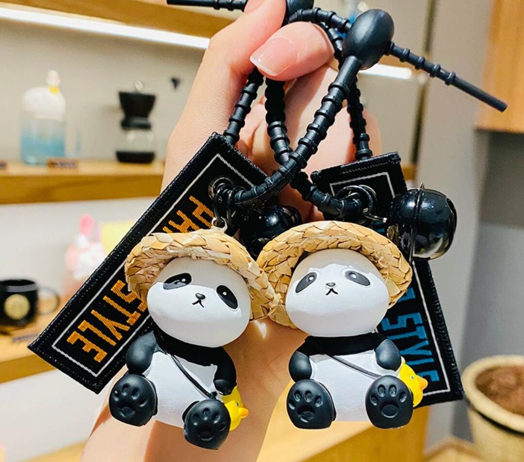 Creative Straw Hat Red Panda Keychain
