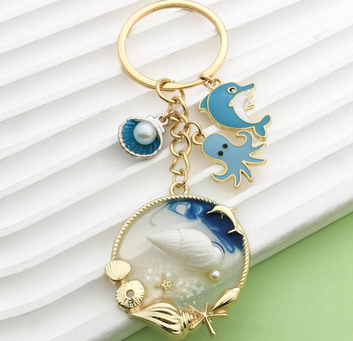 Alloy Shell Dolphin Octopus Ocean Keychain