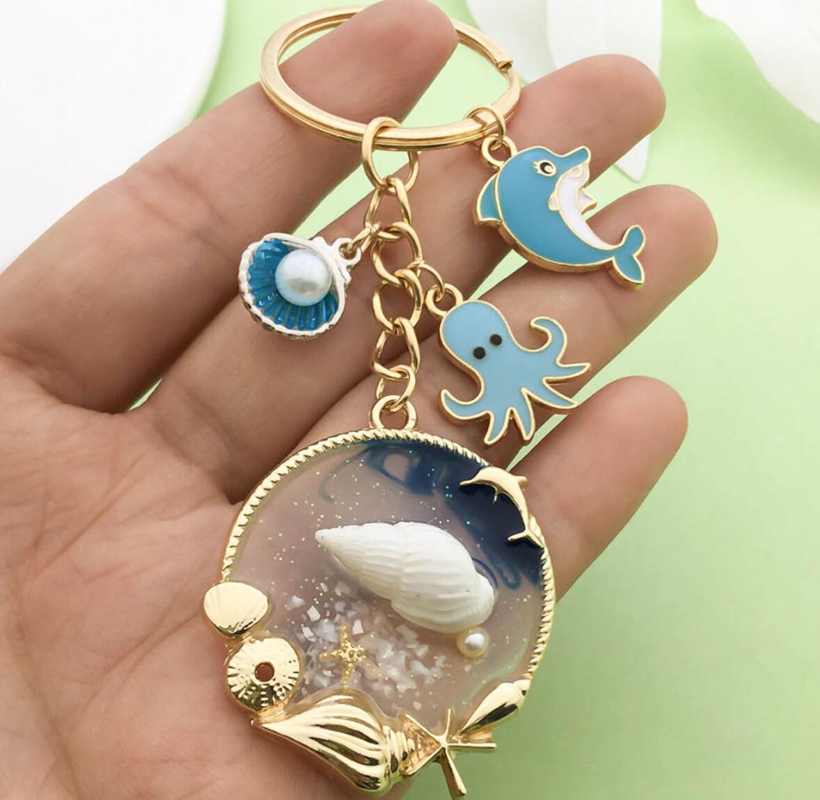 Alloy Shell Dolphin Octopus Ocean Keychain