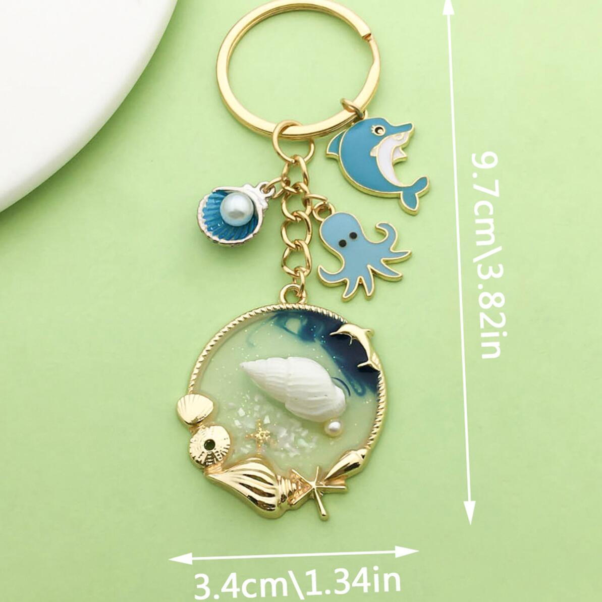 Alloy Shell Dolphin Octopus Ocean Keychain