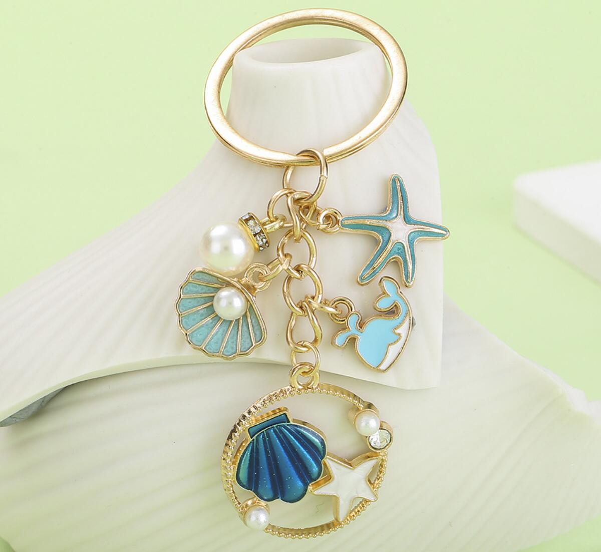 Starfish Dolphin and Shell Keychain