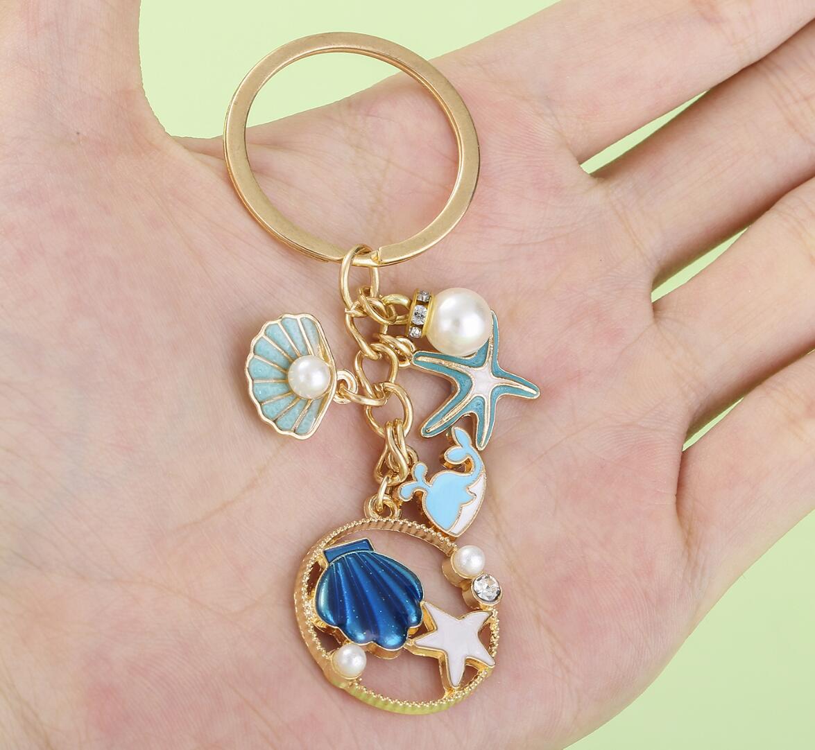 Starfish Dolphin and Shell Keychain