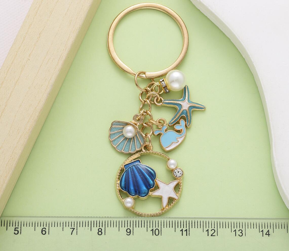 Starfish Dolphin and Shell Keychain