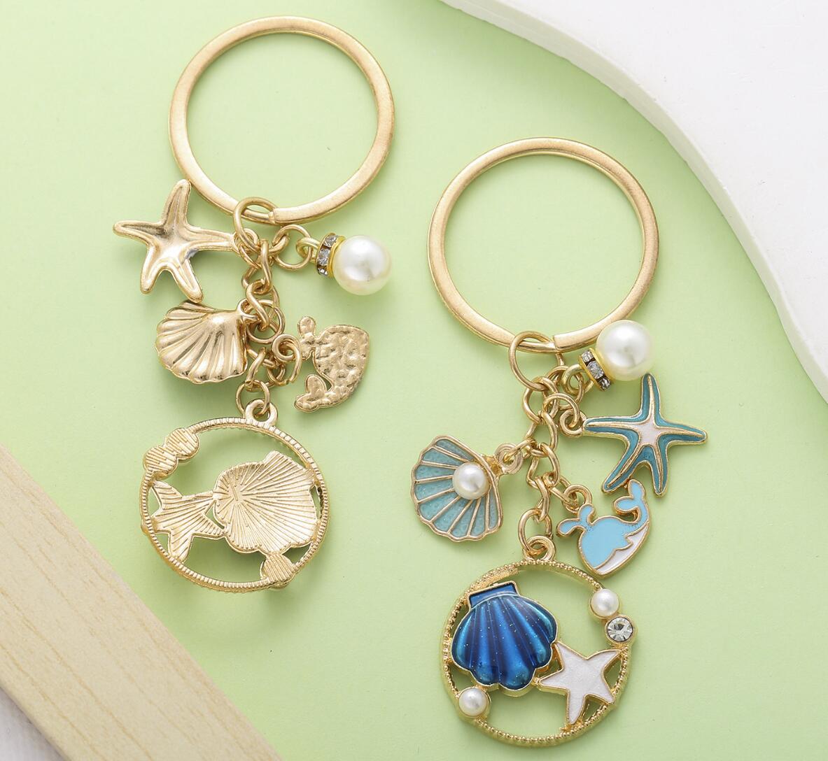 Starfish Dolphin and Shell Keychain