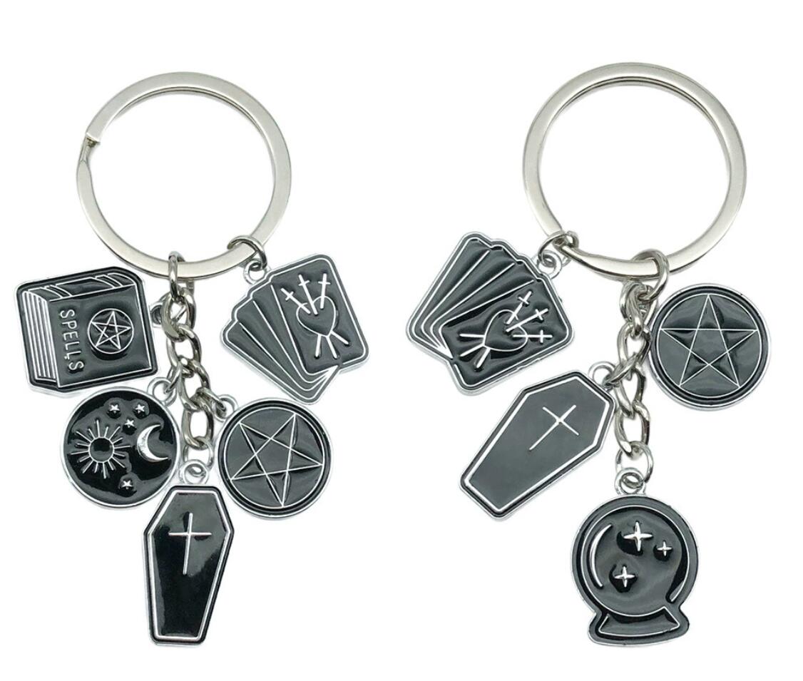 Halloween Black Cross Card Moon Star Alloy Keychain