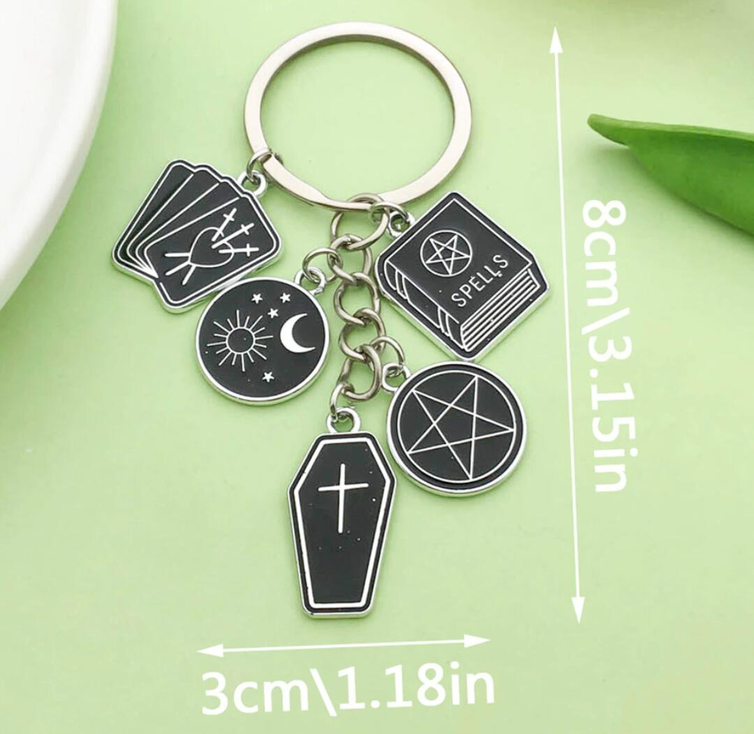 Halloween Black Cross Card Moon Star Alloy Keychain