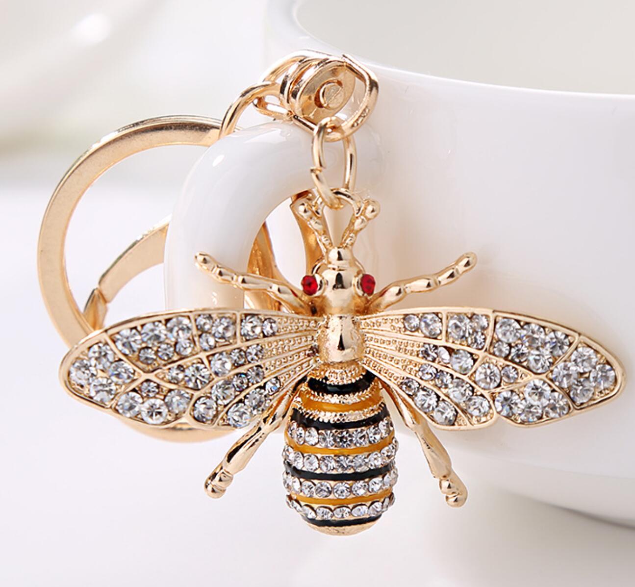 Alloy Rhinestone Bee Keychain