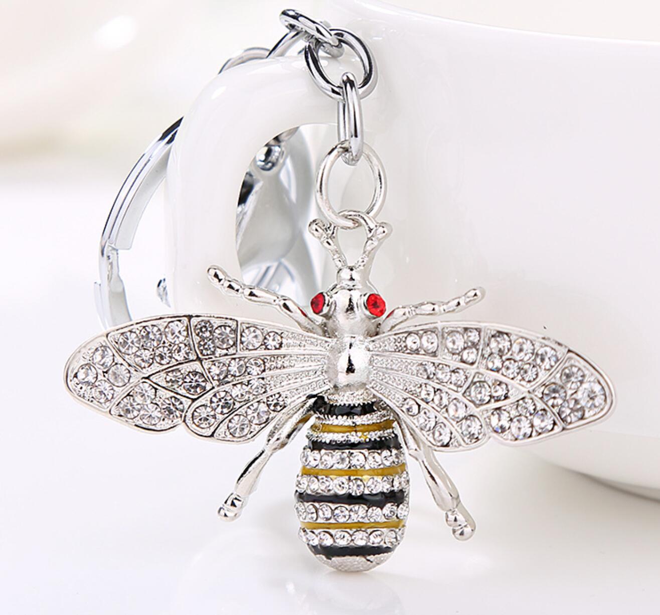 Alloy Rhinestone Bee Keychain