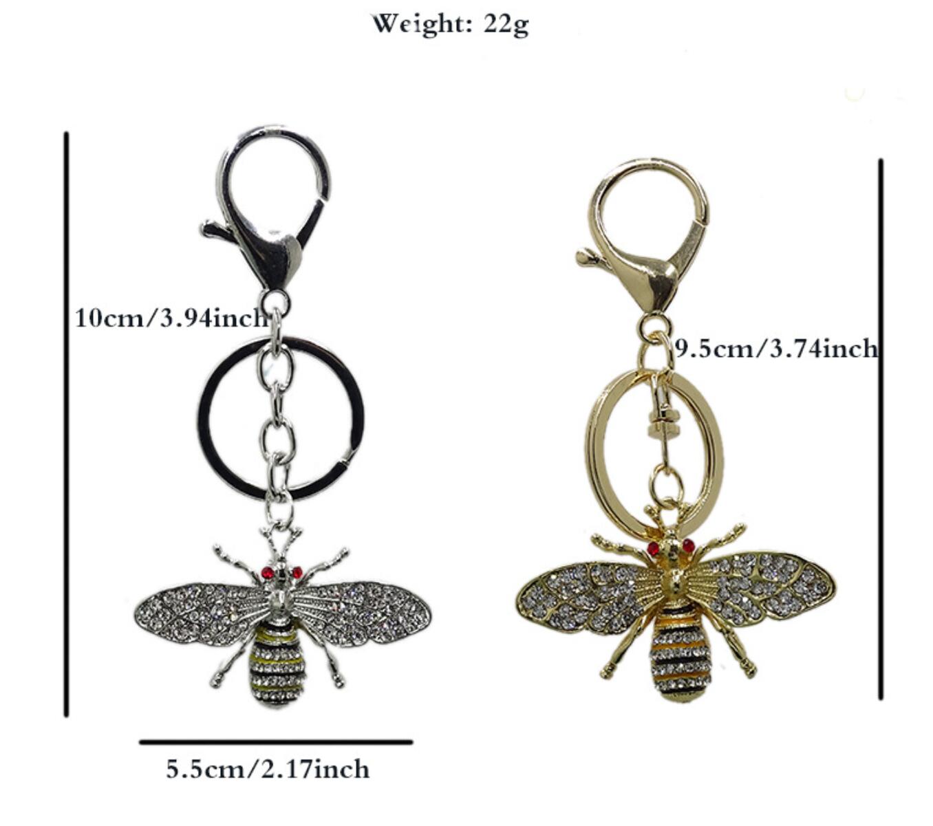 Alloy Rhinestone Bee Keychain
