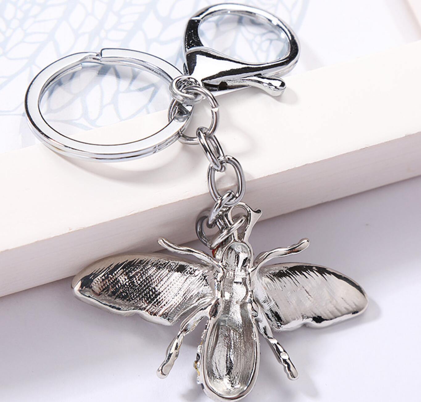 Alloy Rhinestone Bee Keychain