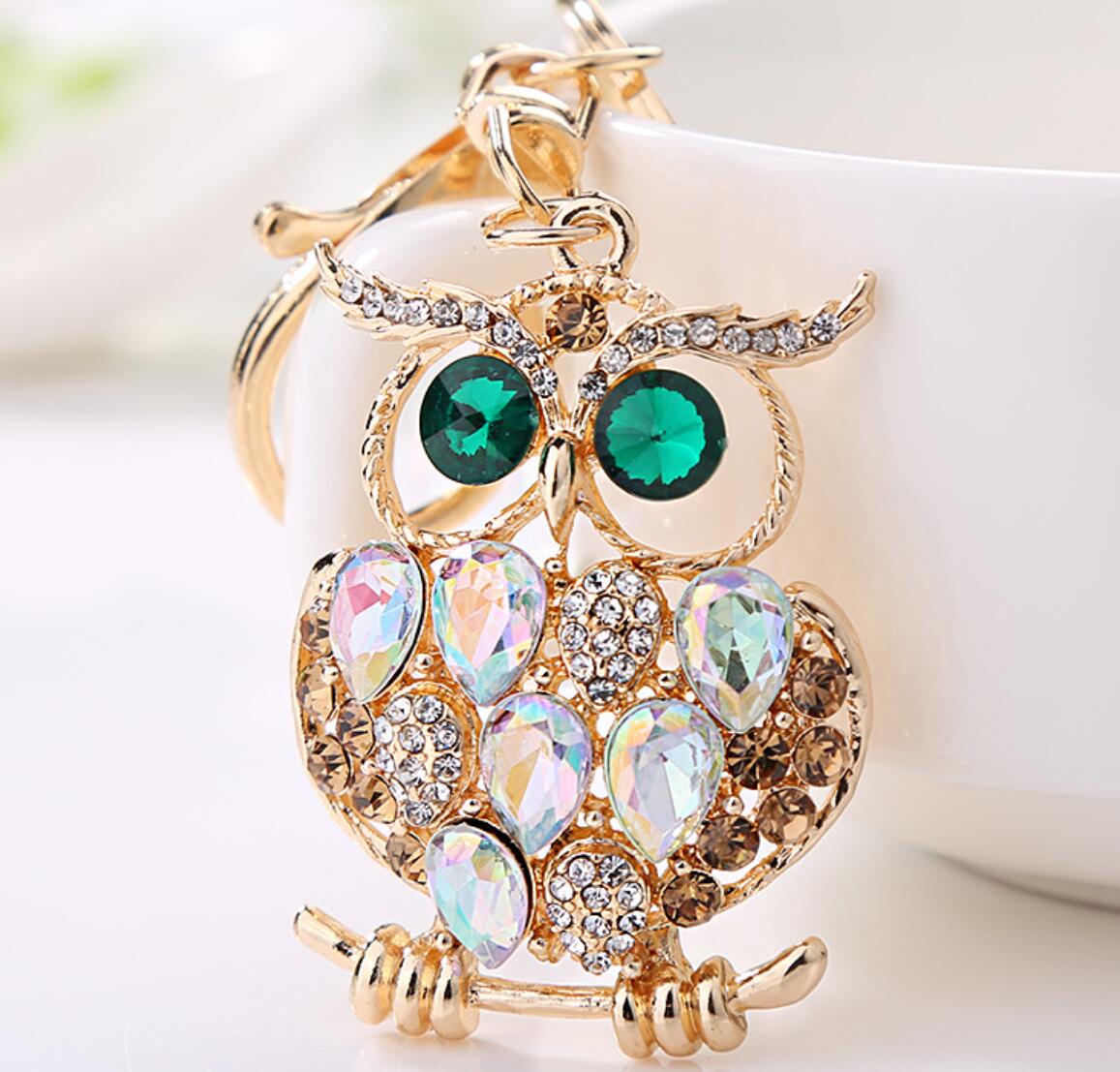 Alloy Rhinestone Owl Keychain