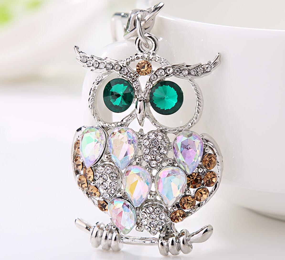 Alloy Rhinestone Owl Keychain