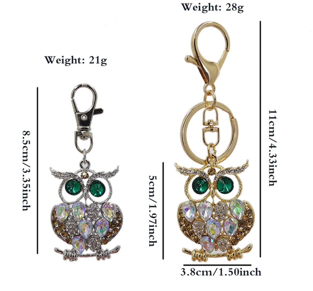 Alloy Rhinestone Owl Keychain