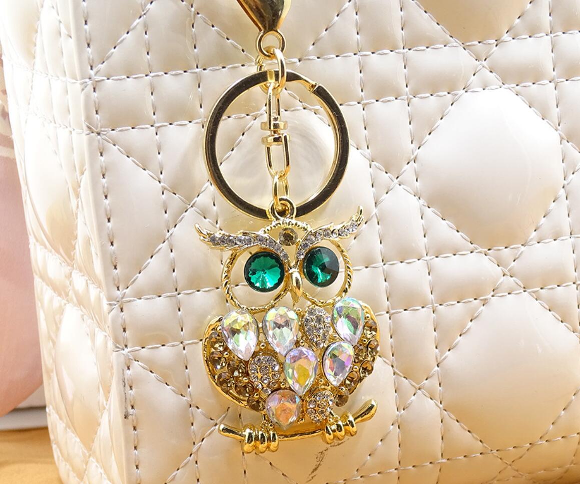 Alloy Rhinestone Owl Keychain