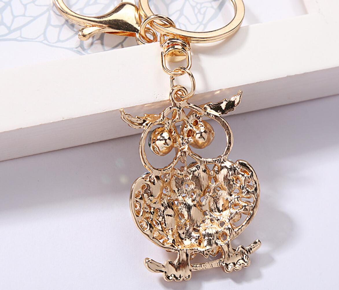 Alloy Rhinestone Owl Keychain