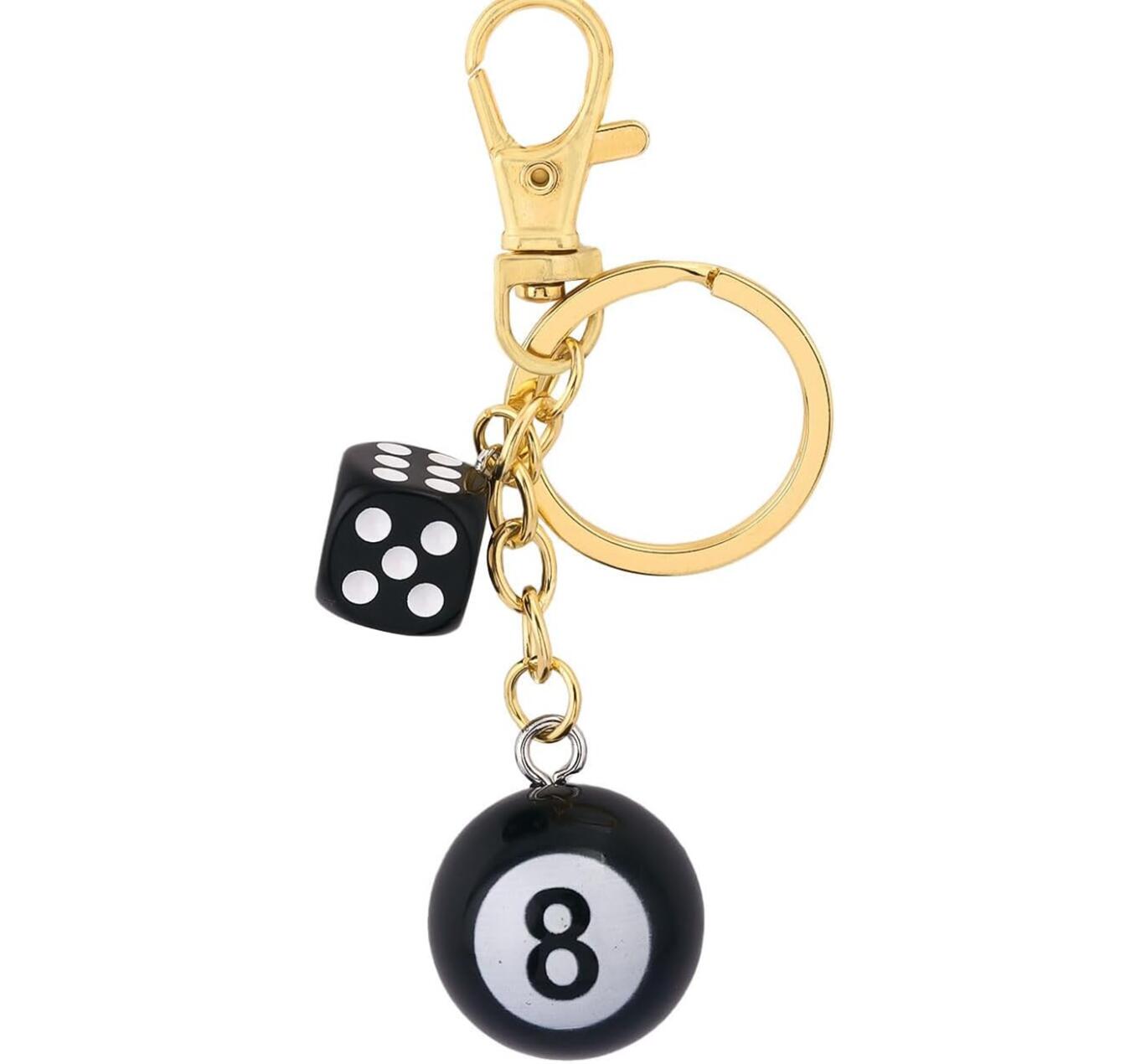 Black 8 Dice Billiard Keychain