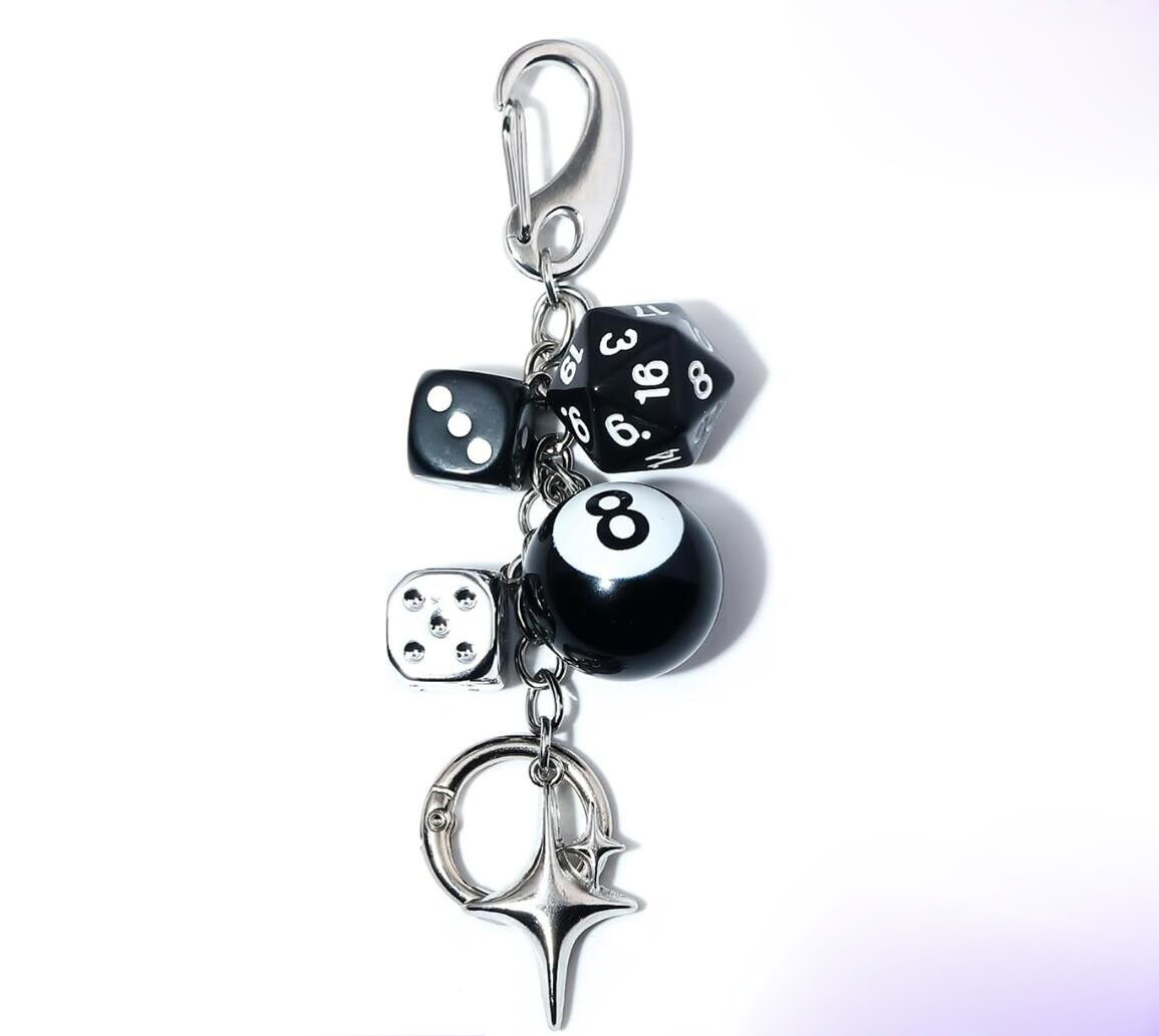 Black 8 Dice Billiard Keychain